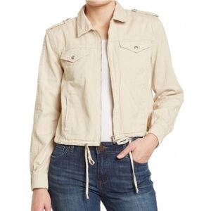Blank NYC Cream beige twill utility jacket with adjustable waist, pockets XS